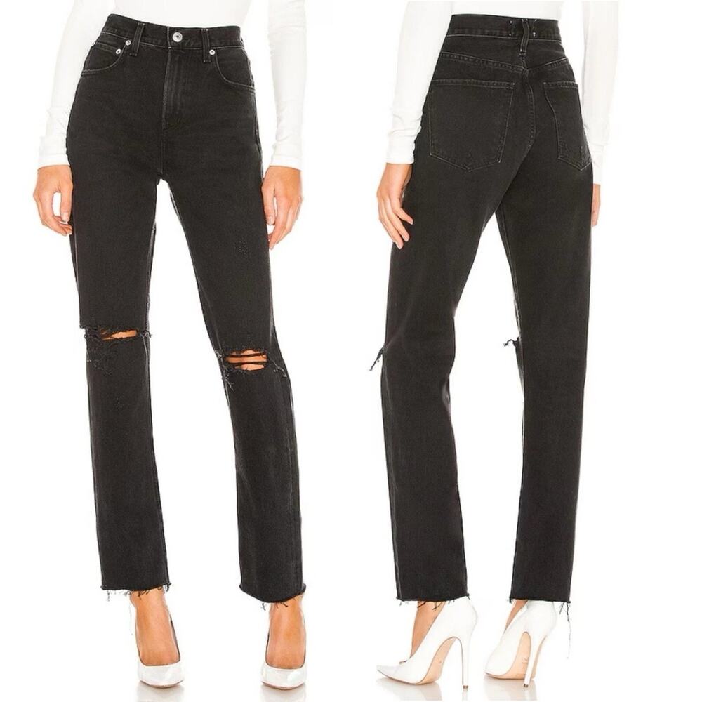 AGOLDE Cherie High Rise Straight Jeans In Distortion High Rise Black Size 31
